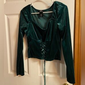 Thorn & Fable green velvet corset top Large
